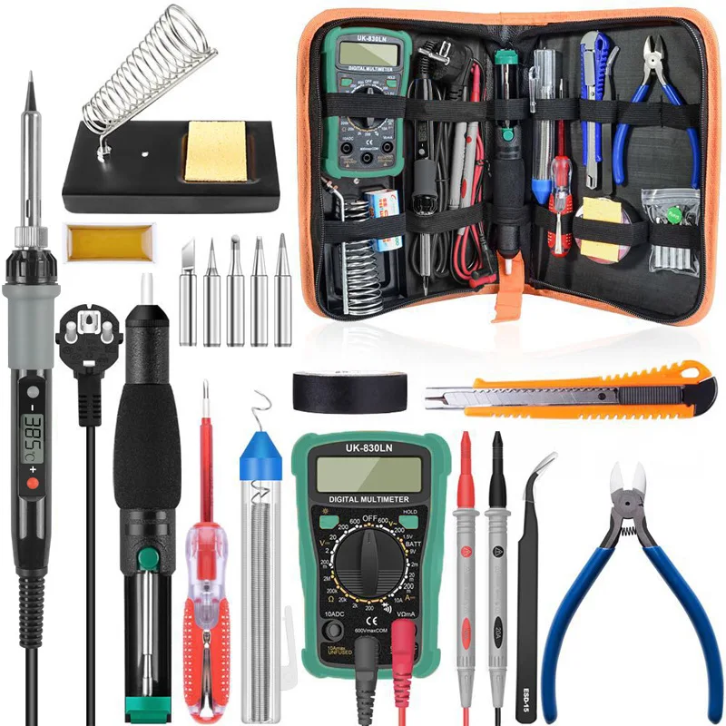 handskit 918   digital Soldering Iron Kit  with multimeter  80W Soldering iron  multimeter set with  cutter desolder pump