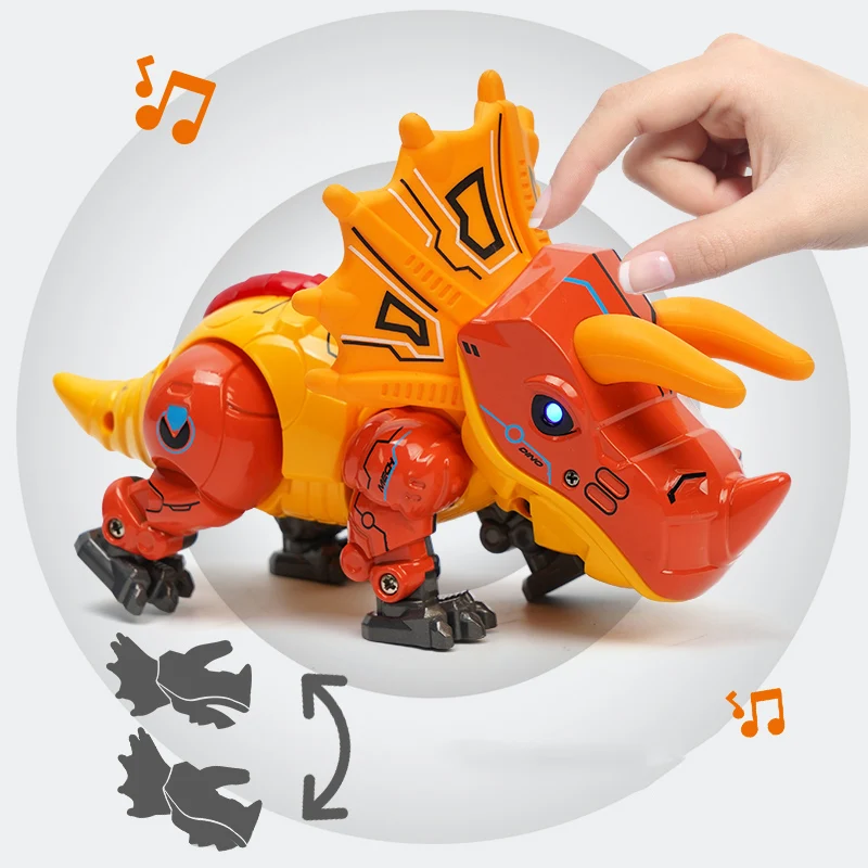 New DIY Robot Dinosaur Toys Shake Head Alloy Triceratops Animals Toys With Light Sound for Kids