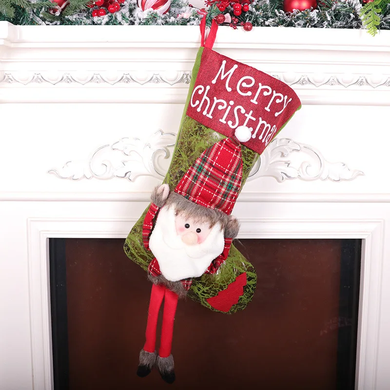 Most popular novelty happy christmas fuzzy knitted cartoon decorative christmas sock