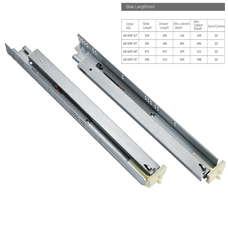 Furniture Accessories 3 Section American Style Hidden Push To Open Telescopic Drawer Slide Rail