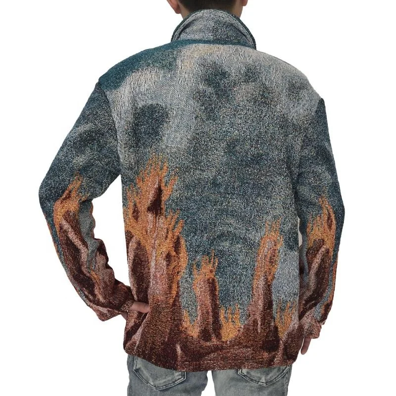 2022 New Spring Jackets Fashion Hip Hop Street Wear Custom Tapestry Cardigan Coat Men Blanket Woven Sweater Jacket Man