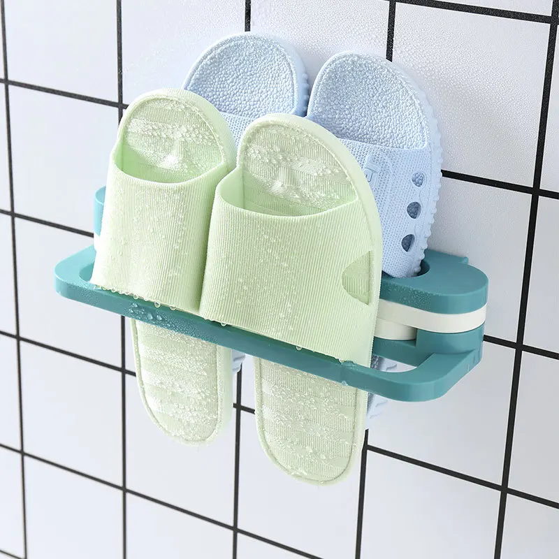 Amazing Foldable Slippers Plastic Shoes Hanger Wall Mounted Hanging Telescopic Three-in-one Bathroom Shoe Racks for home