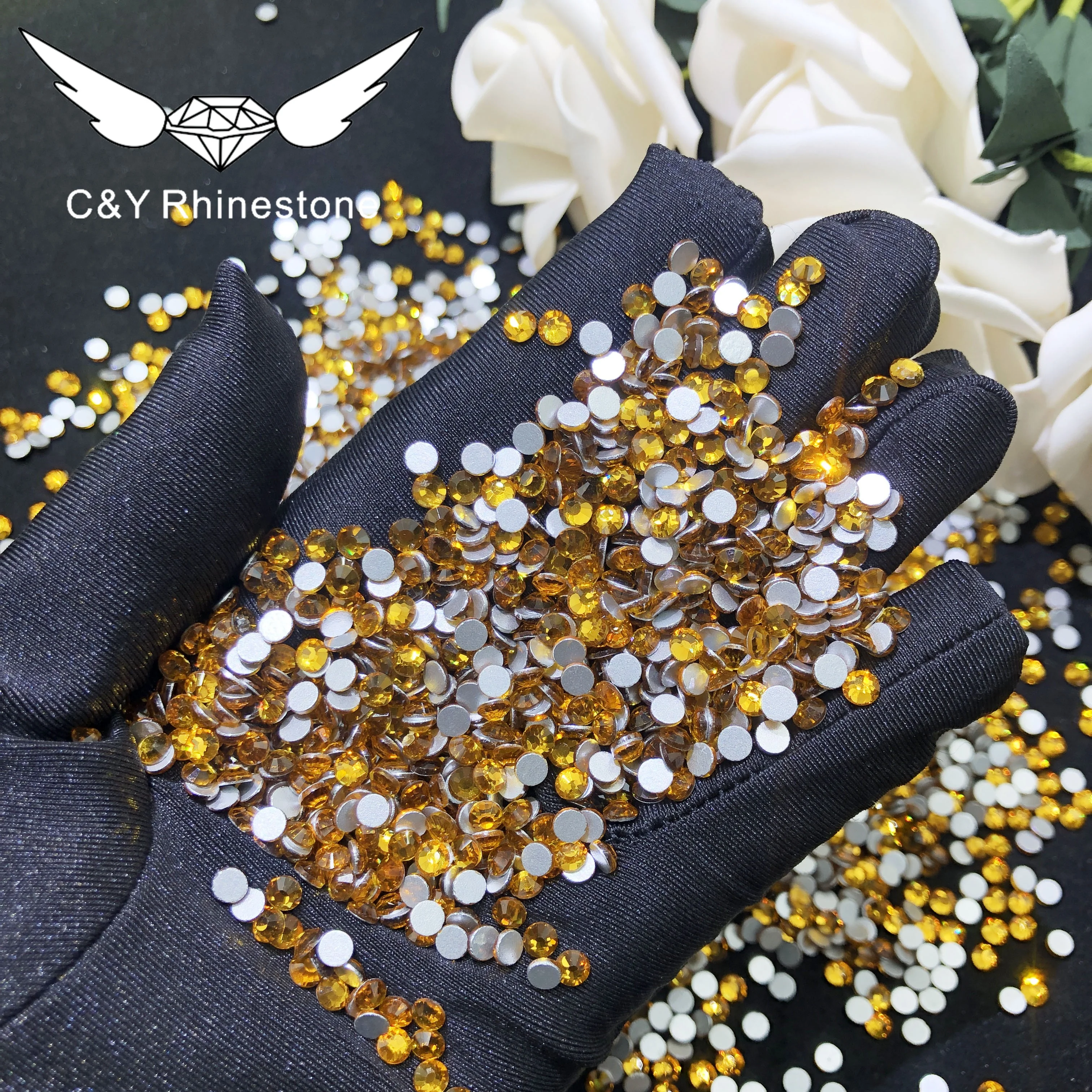 C&Y Wholesale Glass Crystal Colorful FlatBack Non Hot Fix Yellow Topaz Rhinestone