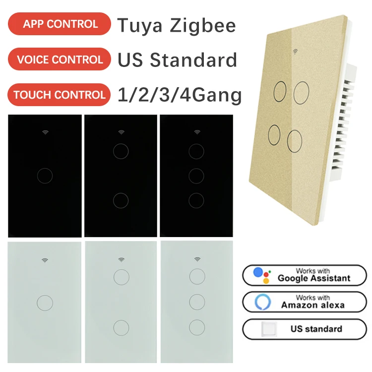Tuya Smart Life Wireless Remote Control 1 2 3 4 Gang No Neutral Wire Zigbee Light Touch Electrical Switch