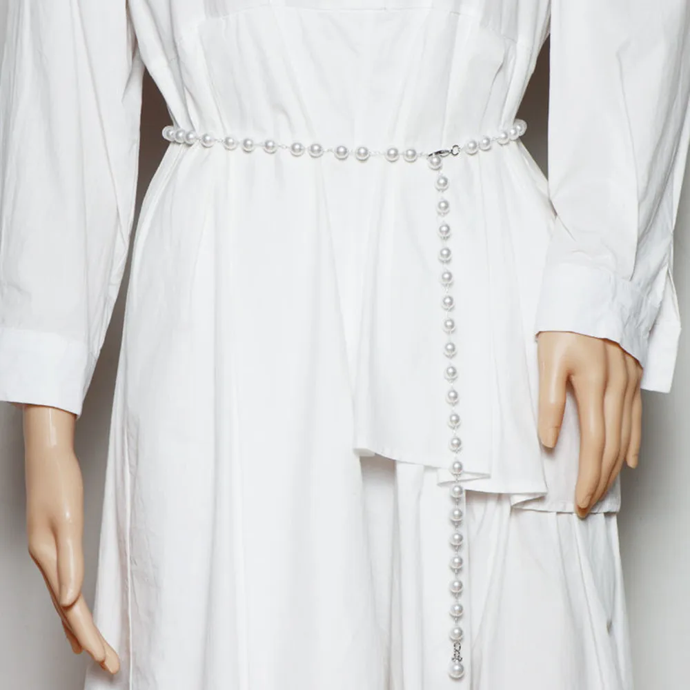 Retro Simple Imitation Pearl Single Layer Girdle Belt Sexy Fashion Dress With Waist Chain Women