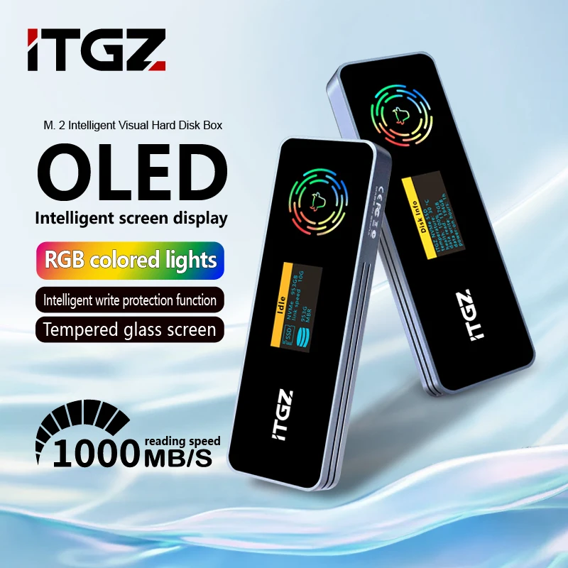 RGB colorful smart visualization 9210B mobile hard drive box 10Gbps for both mobile phone and computer Write protection