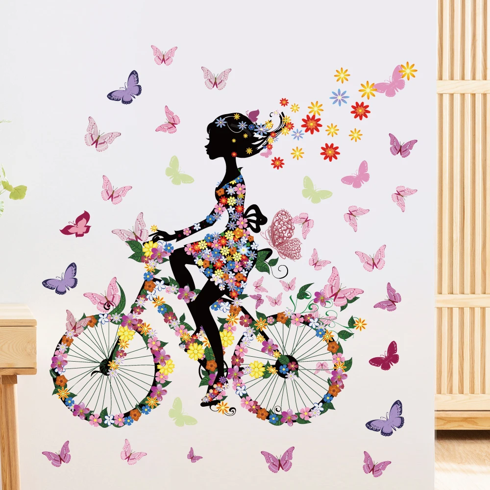 Creative butterfly princess bike flower butterfly decoration die cut water proof stickers for girls room living room kids room