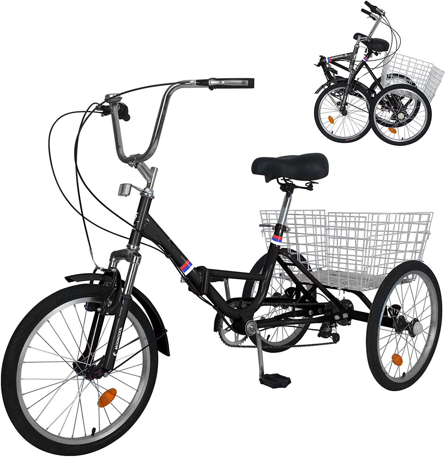 Adult Folding Tricycle 7 Speed 20/24/26 Inch Adult Tricycles 3 Wheel Cargo Bike Cruiser Trike Bike
