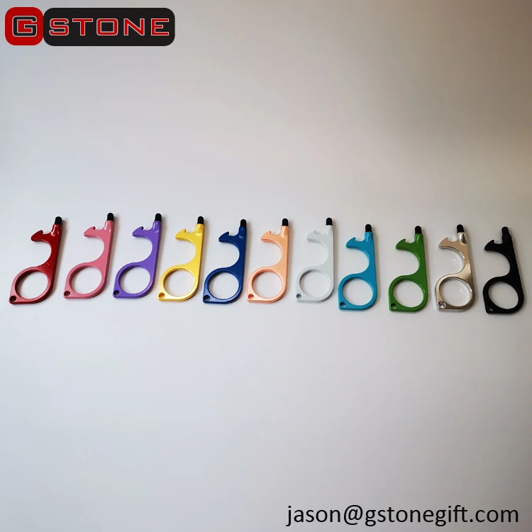 Low Price New Design Gold Metal EDC Keychain No Touch Tool Keychain with Stylus Tips Touchless Keychain Door Opener