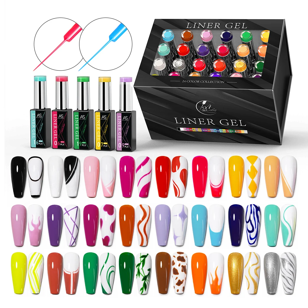 AS Professional Nail Art Gel Liner Kit 24 Colors 8ml UV Gel Polish Private Label Custom Logo Line Varnish Vernis Gel Set