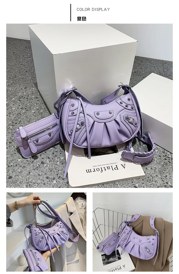 Fashion Chain Rivet Women Hand Bag Pu Leather Designer Shoulder Messenger Ladies Bags 2023 Purses And Handbags