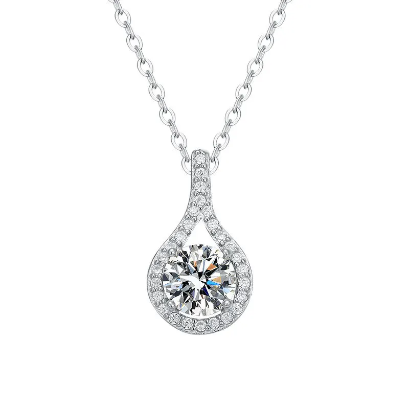 Romantic Fashion jewelry solid sterling silver cz water drop moissanite pendant necklace