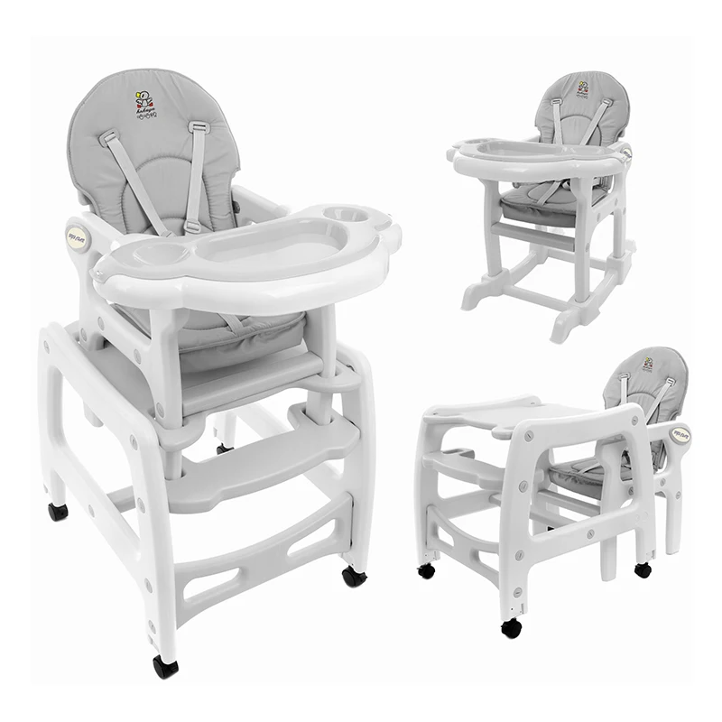Baby furniture high quality plastic 3 in 1 baby high chair  baby feeding table and chair with wheels