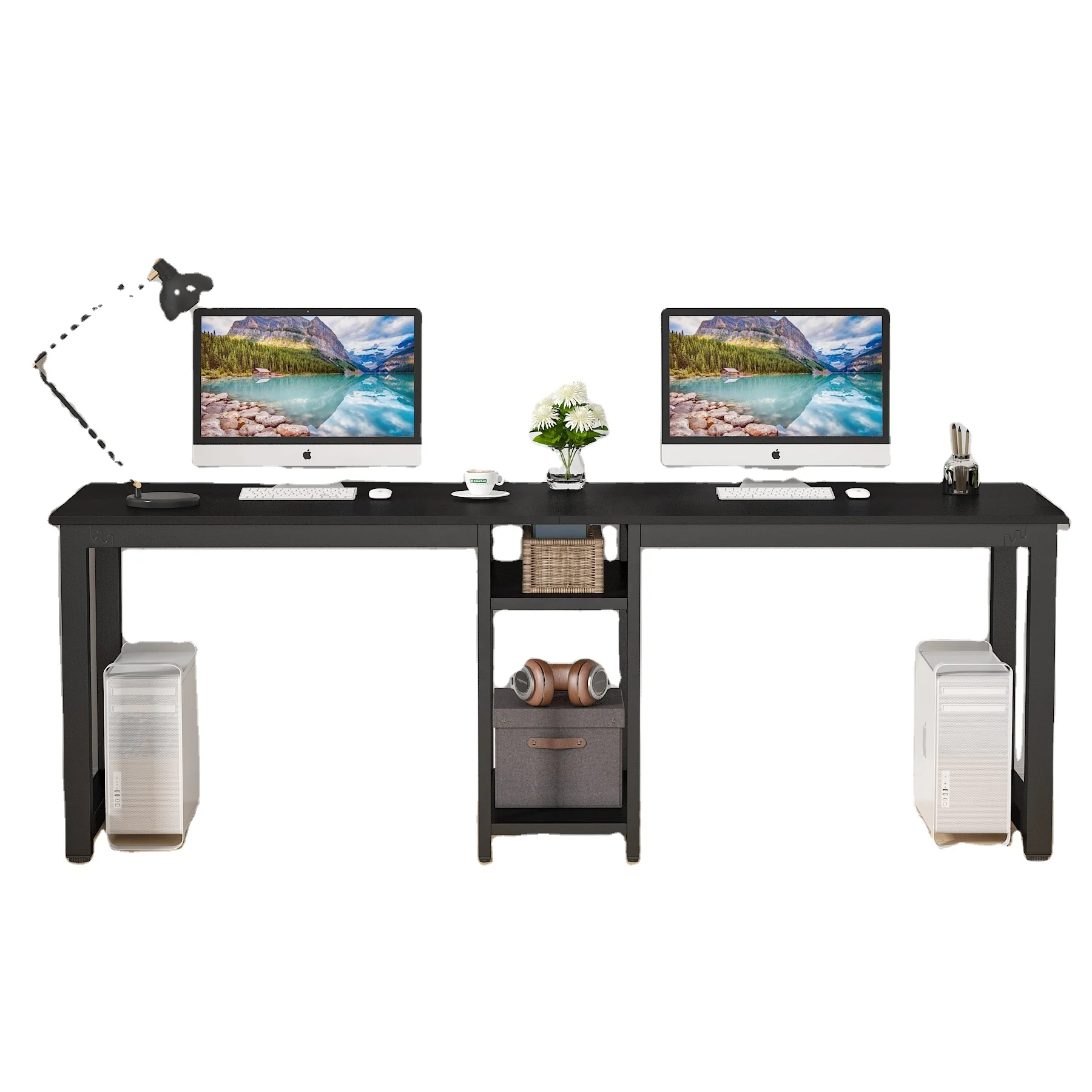 Factory Wholesale Two Person Black Computer Desk Extra Long Large Desktop Modern Studying Writing Table for Home Office