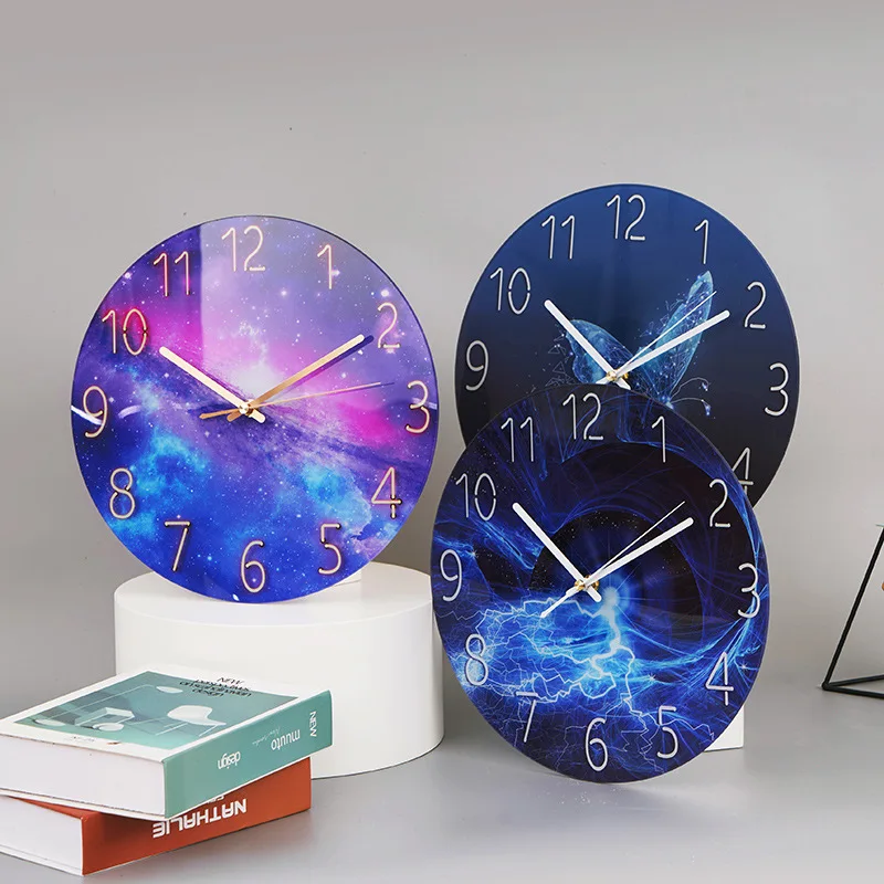 Glass Wall Clock Modern Design Landscape Light Luxury Colorful Art Reloj Pared Decorativo Clocks Living Room Bedroom Home Decor