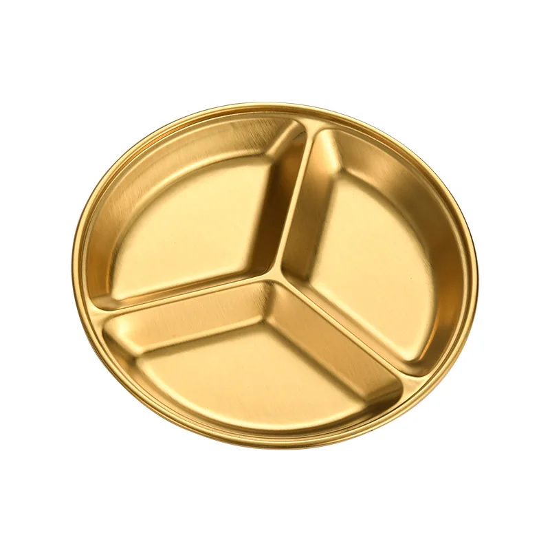 Korean Style Round Shape Stainless Steel 3 Grids Dipping Plate Barbecue Dipping Hot Pot  Divided Sauce Condiment Seasoning Tray