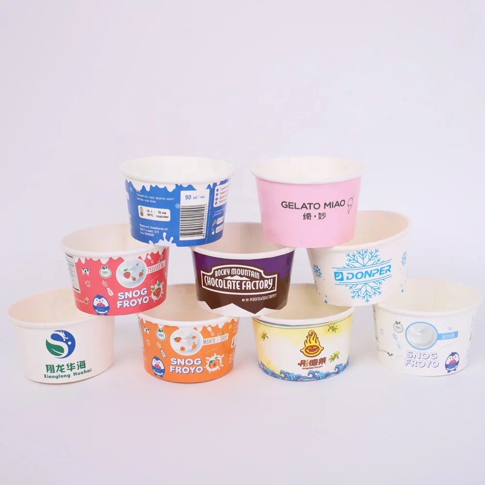 wholesale cardboard custom printed disposable eco friendly 4oz ice cream paper cups with lid spoon