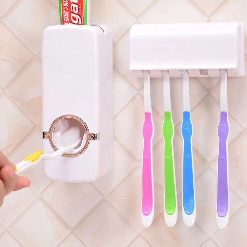FS141 Automatic Toothpaste Dispenser Dust-proof Toothbrush Holder Wall Mount Stand Bathroom Accessories Set Toothpaste Squeezers