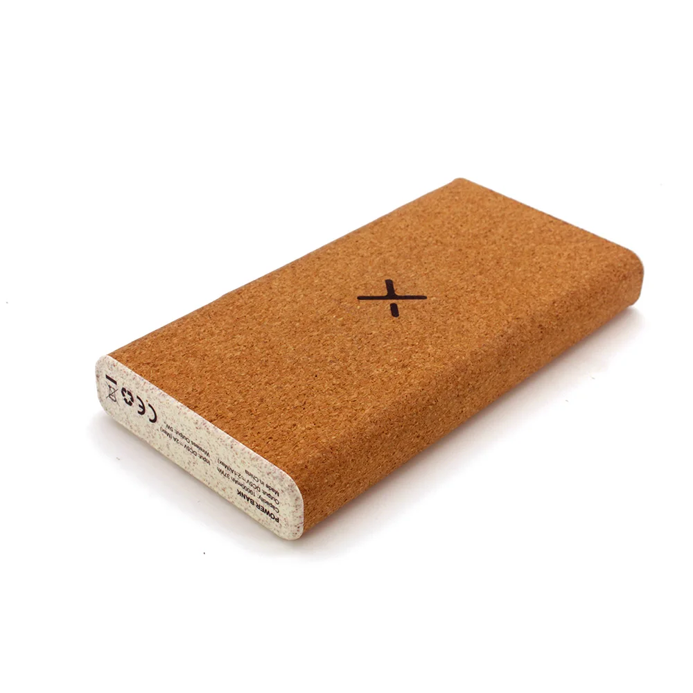 Promotional Wireless Cork Power bank 10000mAh Wheat straw material