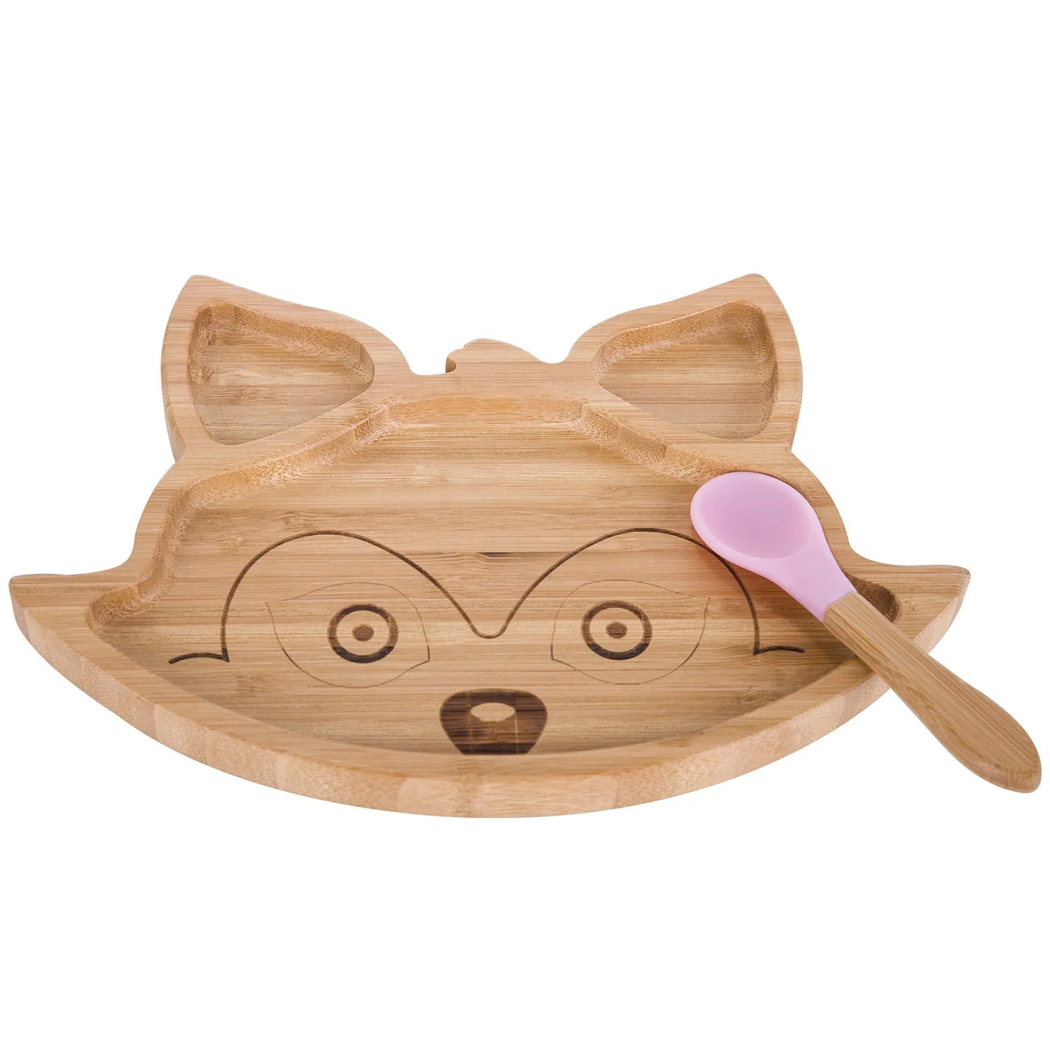 Sample Avaliable Wholesale High quality Fox Pattern Bamboo Baby Silicone Dinner Plates For Kids