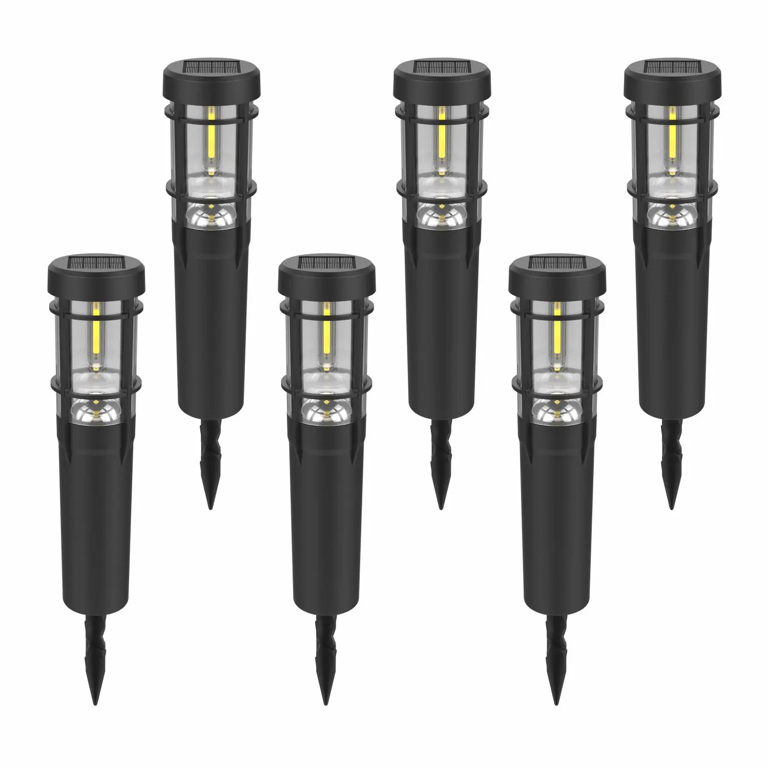6-Pack Solar LED Bollard Lamp Low Voltage Landscape Pathway Light LED Outdoor Walkway Light for Yard Lawn