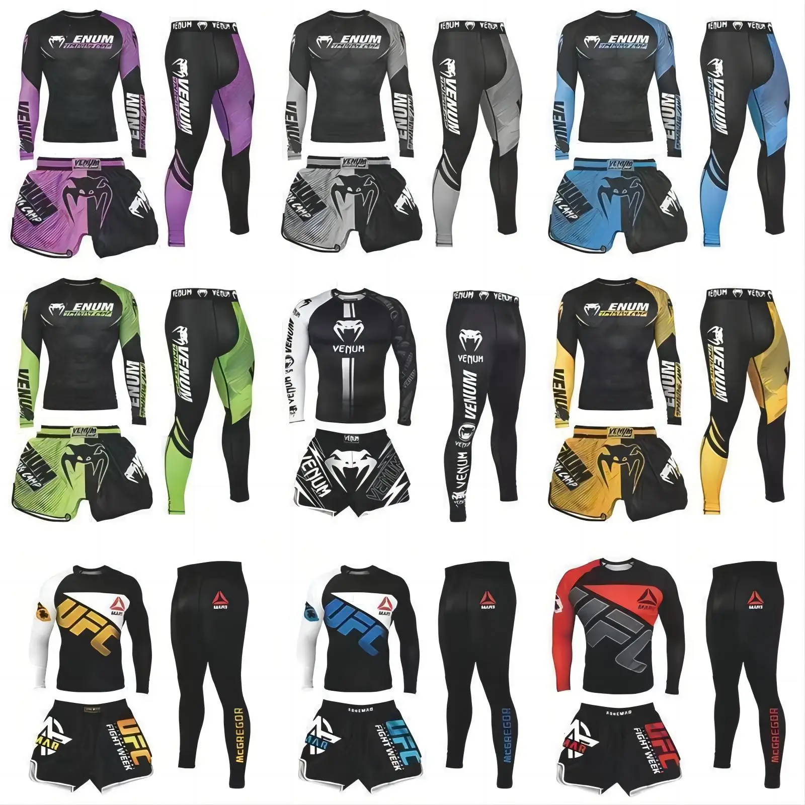 Sportswear MMA Rashguard T-shirt+Shorts 3pcs/set Muay Thai Suit Bjj Kickboxing Men Gym Competition Sport Training Combat Wear