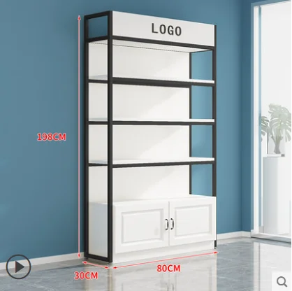 Gold And White Shelf Display Supermarket Rack Customized Showcase With Cabinet