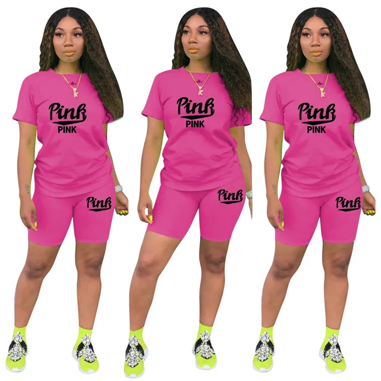 
Hot Sale Sport Ladies Tracksuit Letter Print T-shirt And Short Pants Spring Women 2 Piece Set 