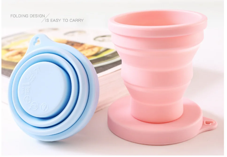 BPA FREE Disposable Silicone Collapsible Travel Cup Portable Folding Camping Cup with Lids