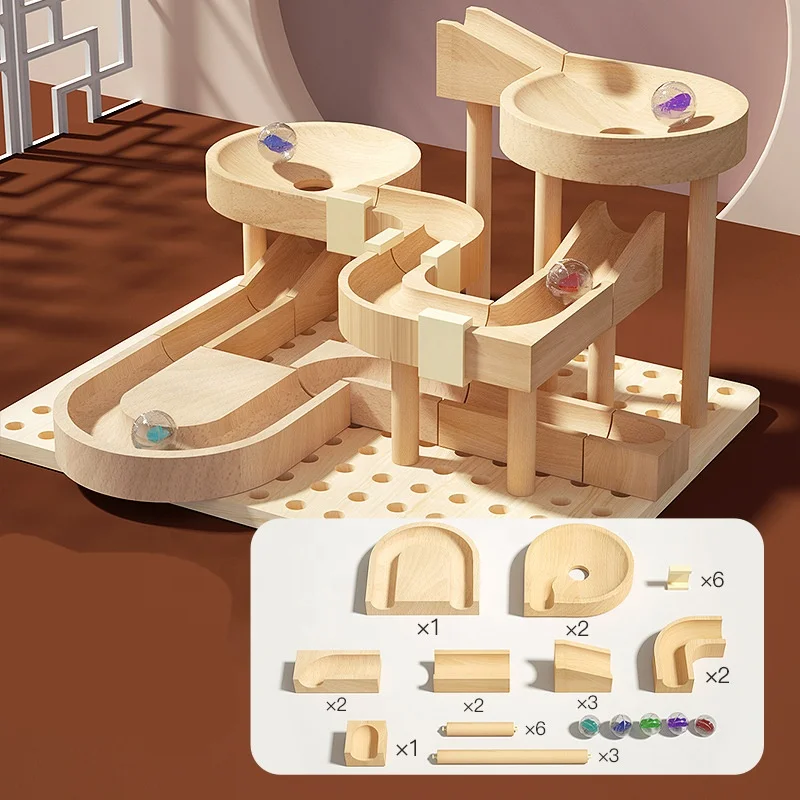 Wooden Montessori Ball Bearing Ball Run Track Early Education Enlightenment Baby Sensory Toys
