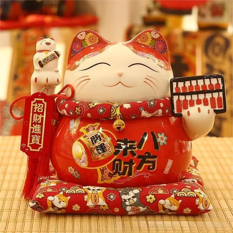 Feng Shui Decoration ceramic piggy coin bank Japanese figurine gift 7.5 inch Fortune Lucky cat Maneki Neko Painted Ceramic Cats