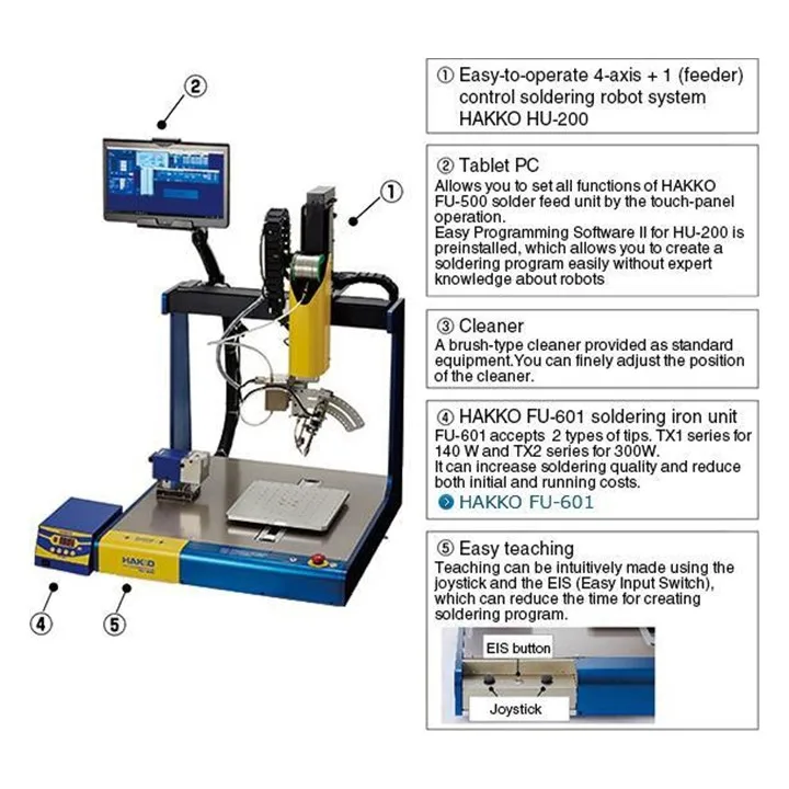Auto Soldering 4-axis + 1 feeder HU200 HAKKO ORIGINAL Multi-axis Soldering System HU-200 ROBOHAKKO Soldering Robot