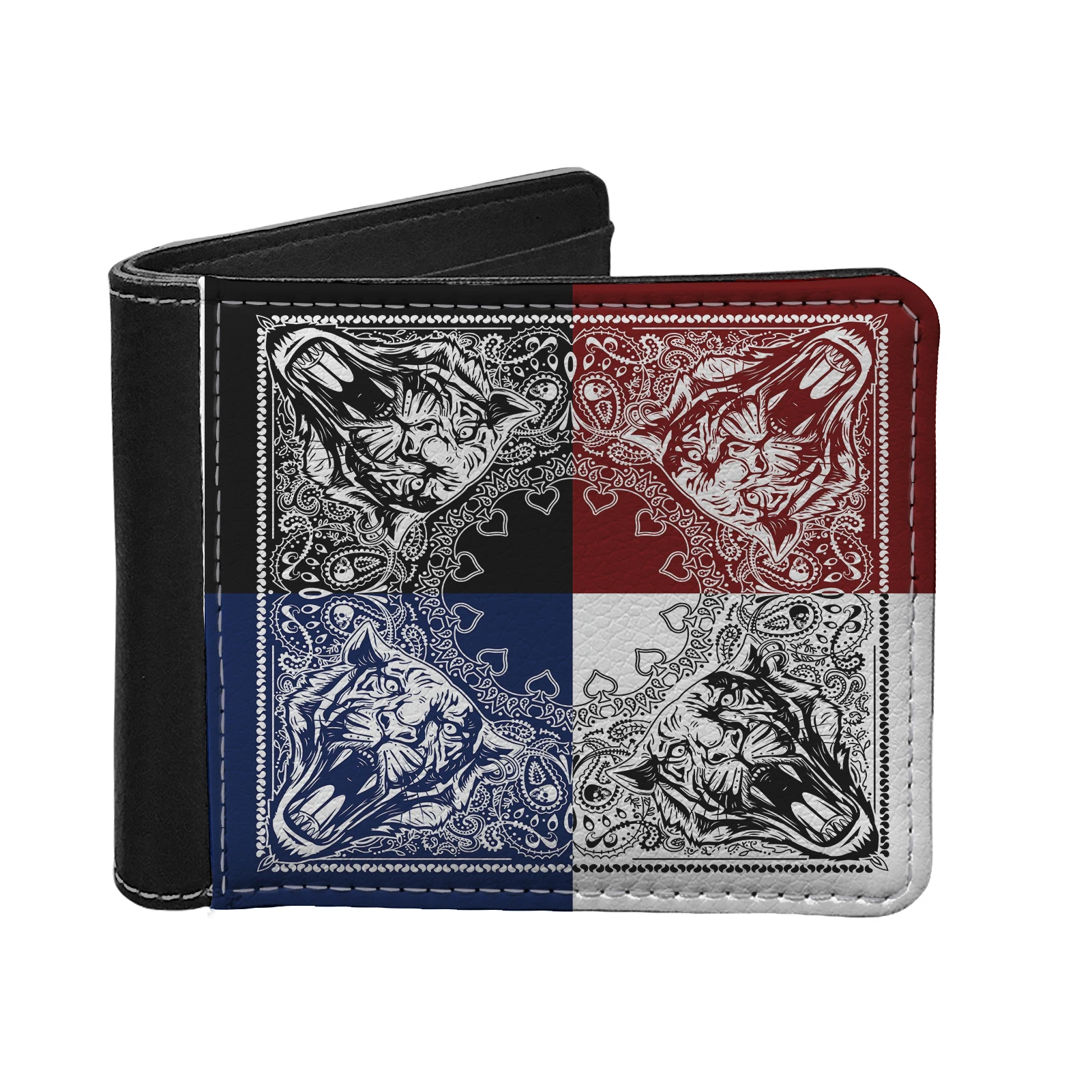 
Front Pocket Wallet Men Custom Your LOGO Thin Minimalist Blocking Leather Slim Wallets 1 MOQ Classical Bandana Print Purse 