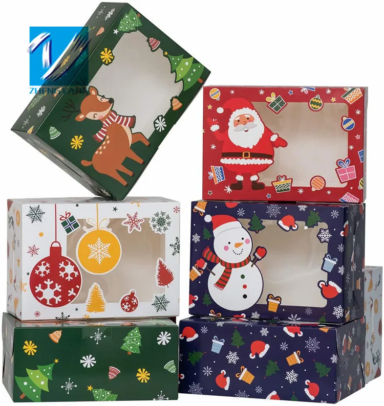 Christmas Cookie Boxes Baking Box with Window for Pastries Cupcakes, Candy, Holiday Bakery Treat and Party Favor