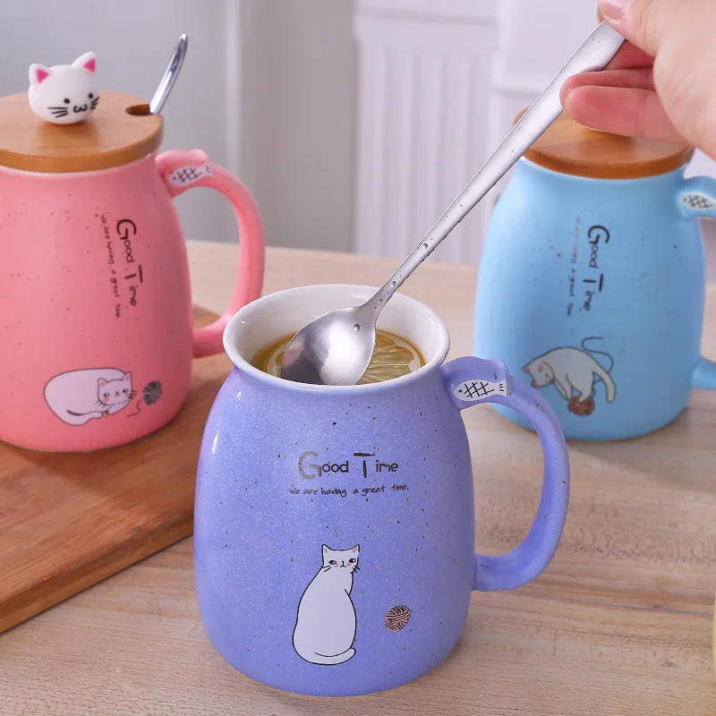 Creative cat animal office tea ceramic milk cartoon cup nice birthday gifts with spoon and lid porcelain gift beverage drink mug