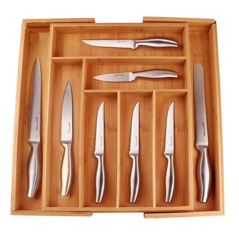 
Bamboo Expandable Cutlery Tray Silverware Drawer Organizer-8 Compartment 