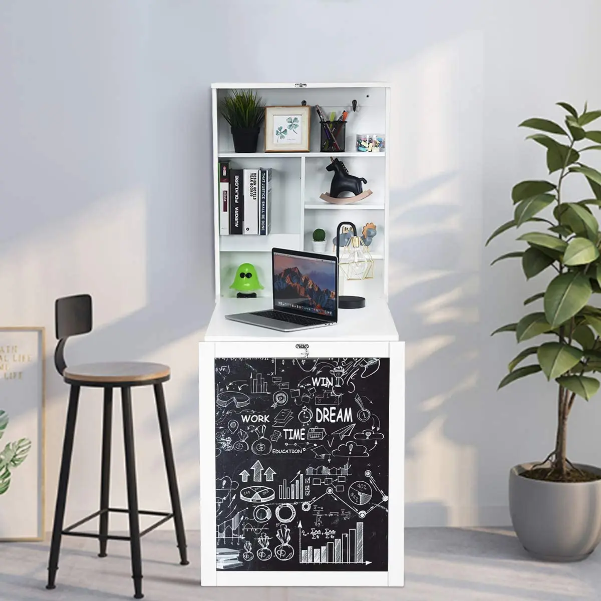Wall Mounted Fold Out Writing Floating Computer Desk with storage