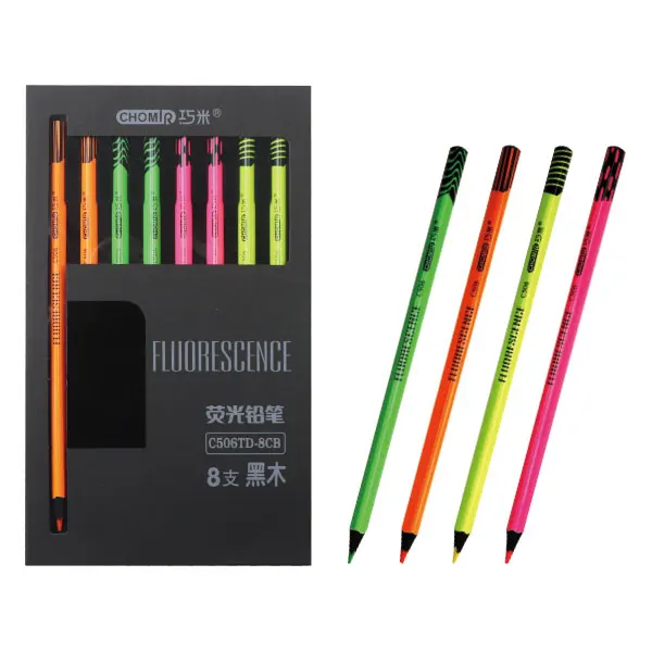 Accept OEM black wood fluorescent pencils each box contains four colors drawing color pencil set