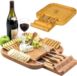 Personalized Monogrammed Engraved Bamboo Cutting Board for Cheese & Charcuterie with Knife Set & Cheese Markers