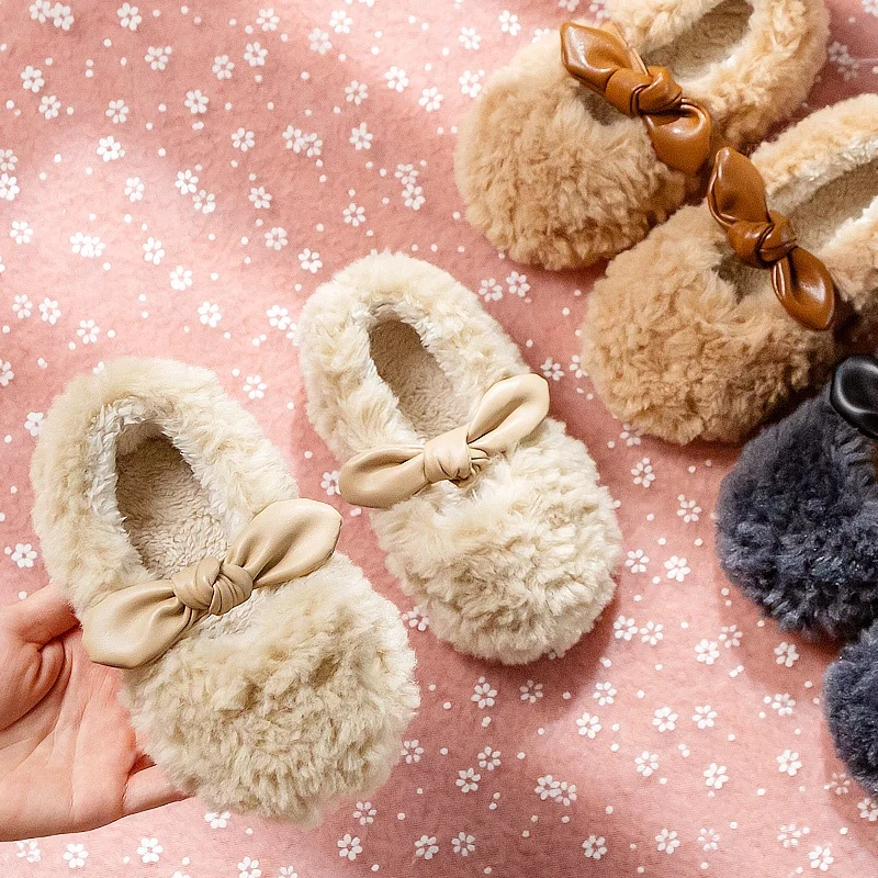 2021 Fall Winter Indoor Outdoor Soft Rubber Sole Non Slip Thick Warm Plush Cotton Baby Girl Shoes