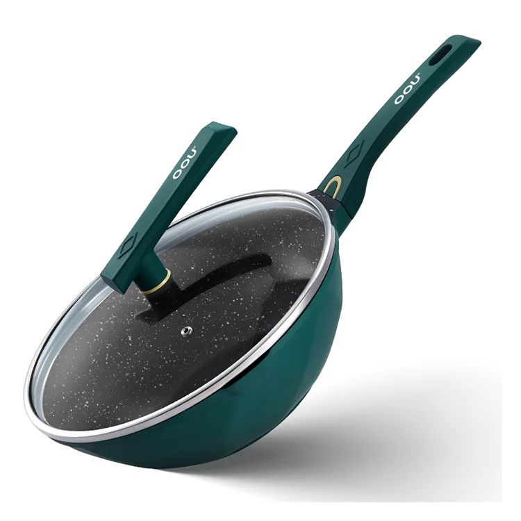 OOU Amazon Top Fast Heat Conduction Automatic Induction Temperature Medical Stone Non Stick Frying Cooking Pan