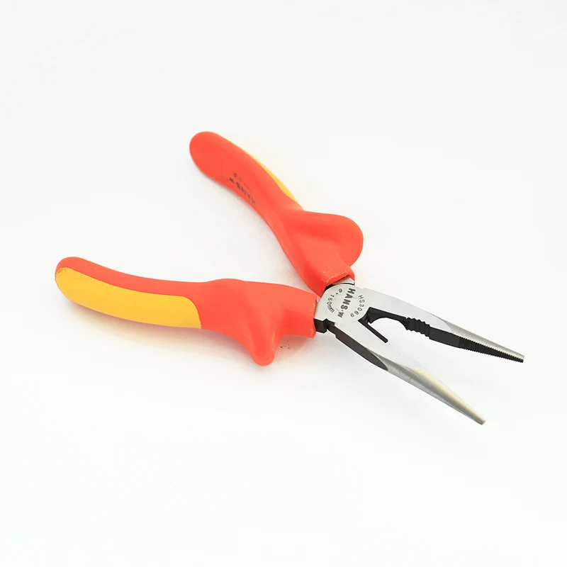 
HANS.w 6-Inch Long Nose Pliers With Cutter, 1000V Insulated, Chrome Vanadium Steel, VDE-GS Certified 