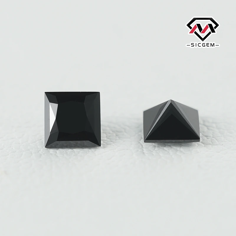 SICGEM Moissanite Supplier Princess Square VVS 1 D  Fancy Opaque Black Color Gem Loose Moissanite Diamond For Jewelry Making