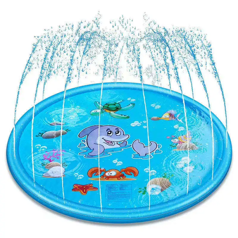 170CM Splash Water Play Mat Dolphin Tortoise Starfish Shell Crab Pattern Sprinkler Pad Summer Garden Outdoor  Water Spray Mat