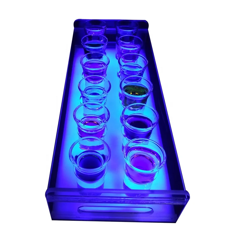 Rectangular Colorful Bottle Holder Decoration Clear Acrylic Cup Tray With LED Lighting