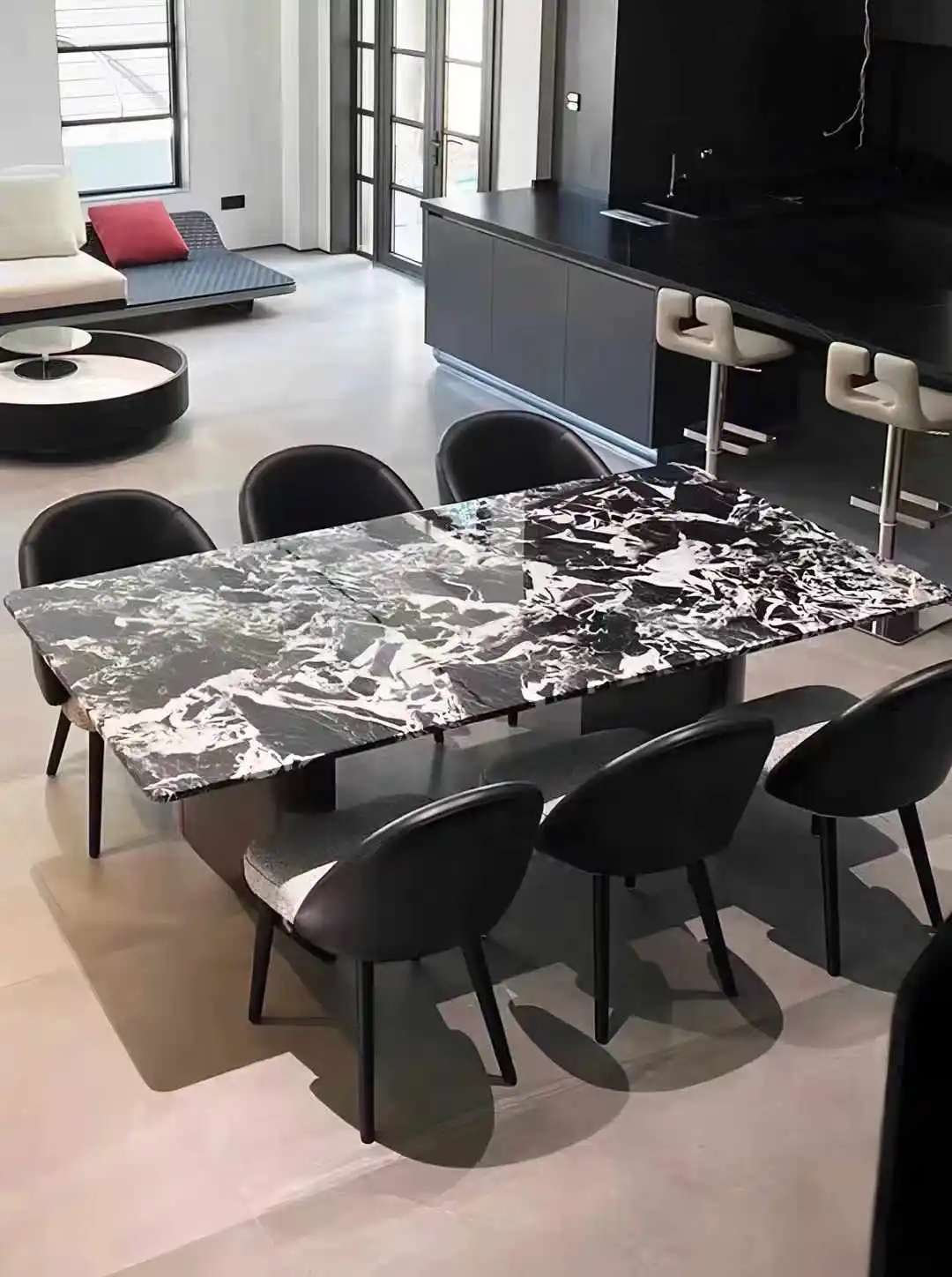 Luxury Marble Table Black Quartzite Slab Rectangle Dining Table