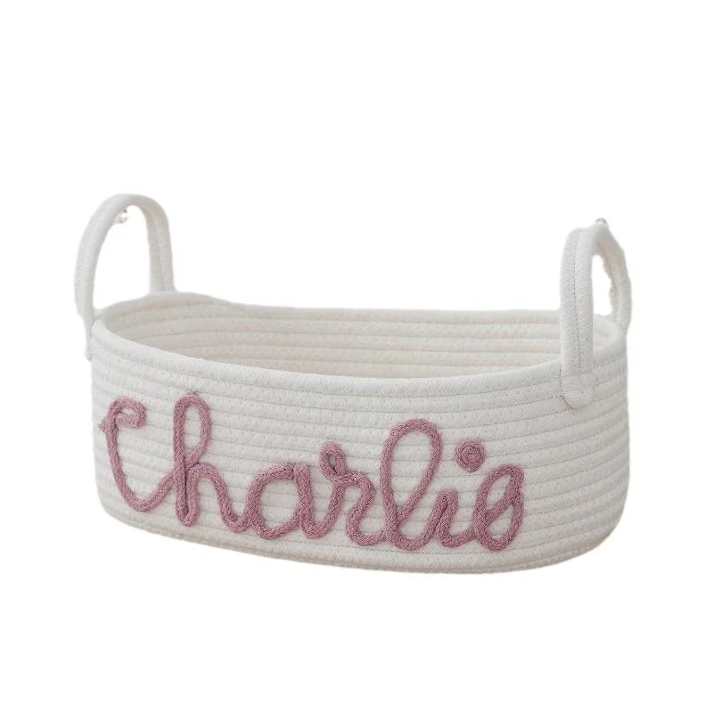 Custom Baby Name Rope Cotton Baby Gift Basket Personalized Toy Basket Diaper Organizer