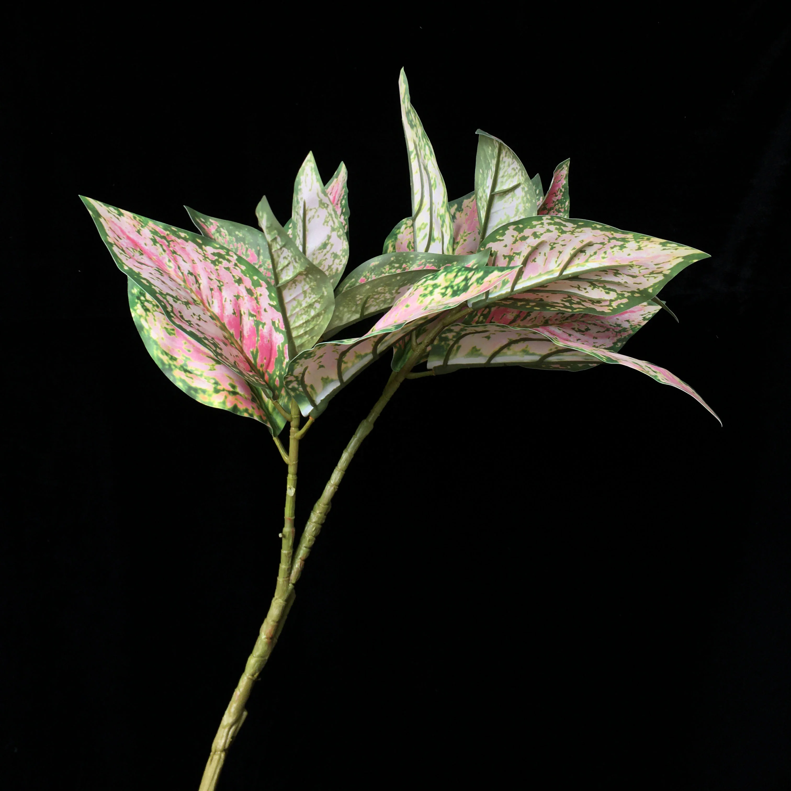 Long Stem Green Pink Plant Pictum Tricolor Houseplant Artificial Aglaonema Evergreen for Table Centerpiece Home Garden Shop Deco