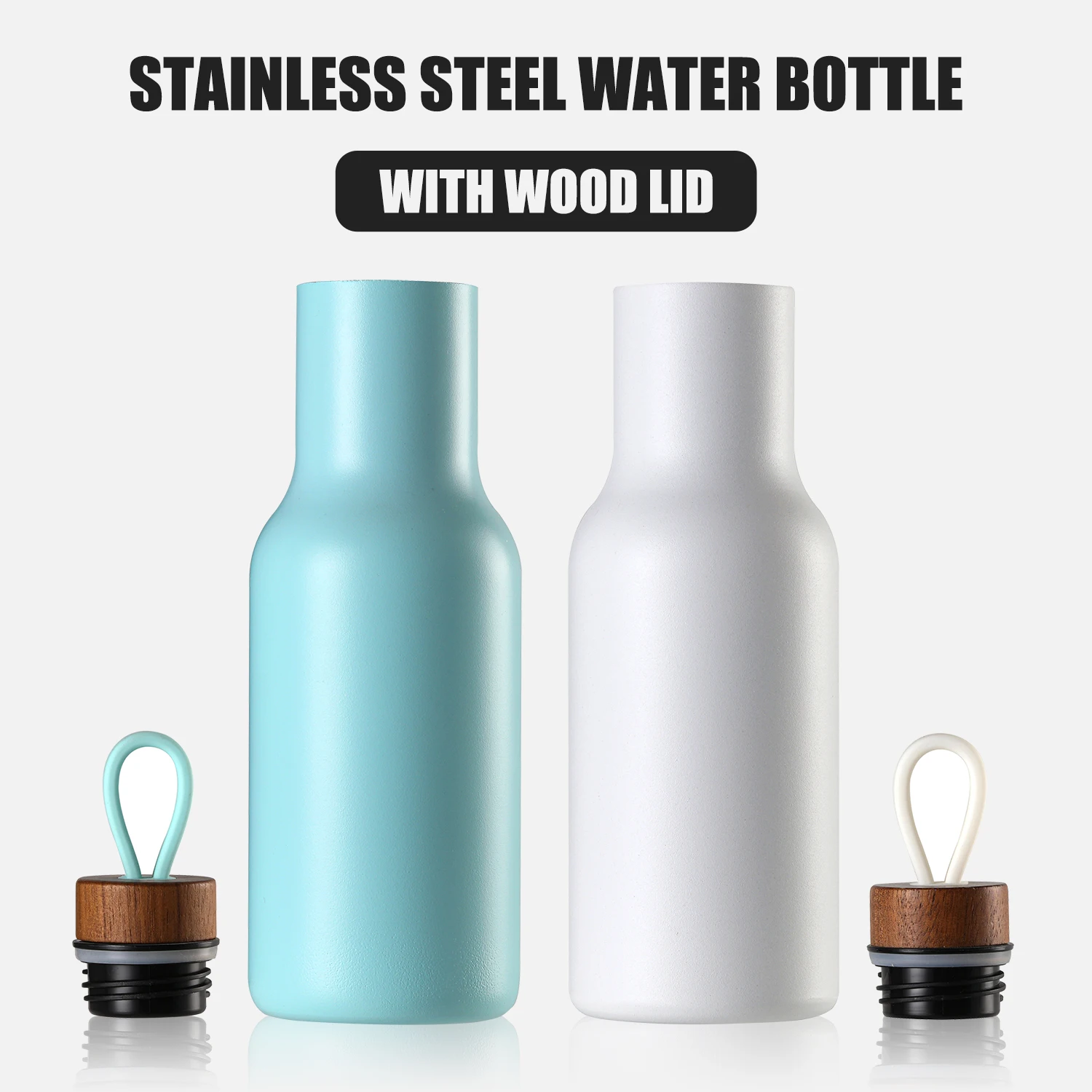 FAYREN Reusable BPA-Free Flask Stainless Steel Vacuum Insulated Thermos water bottle with solid wood Lid