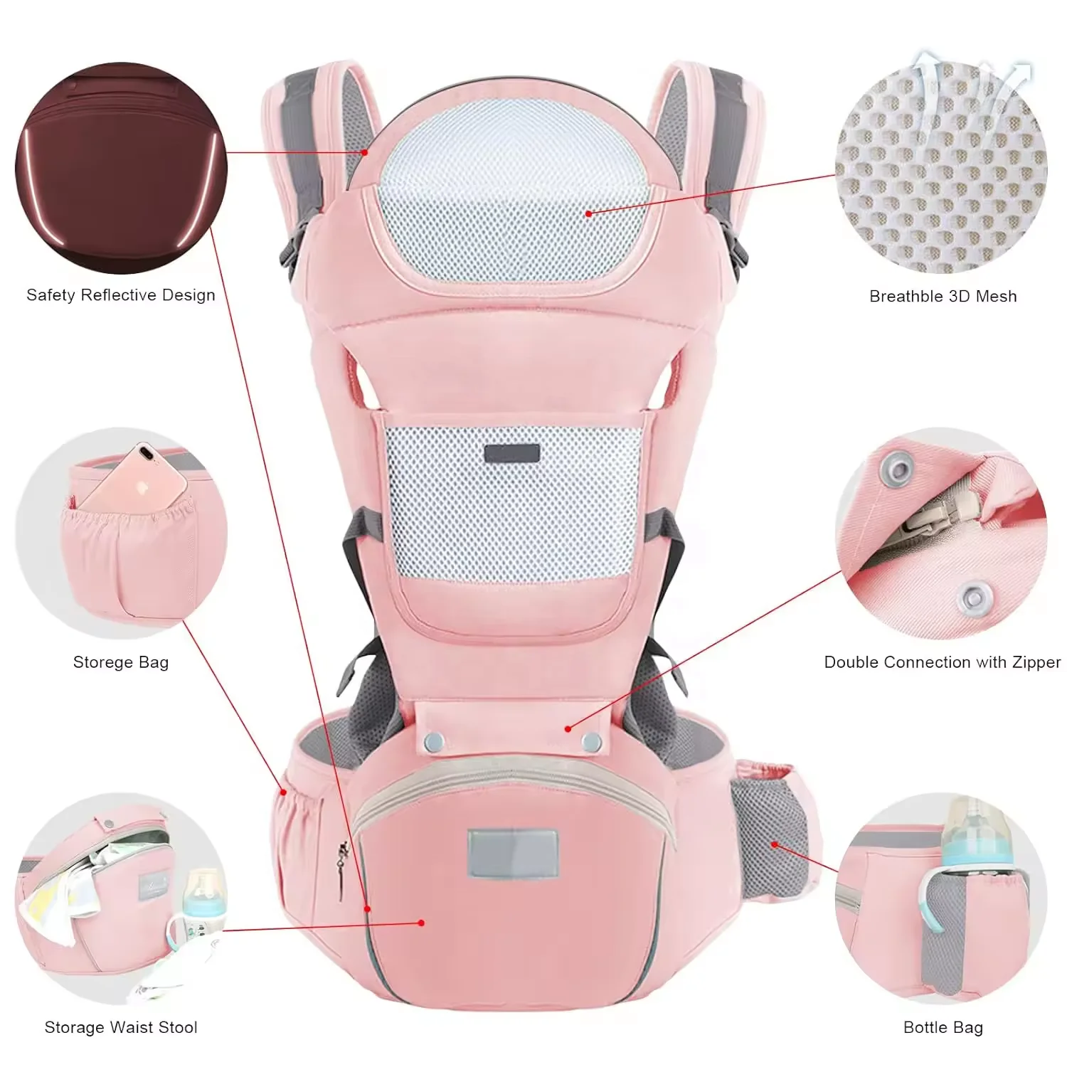 6 in 1 New Organic Cotton Shoulder Newborn Baby Kangaroo Sling hip seat Carrier Bag Hiking 360 Ergonomic Baby Carrier